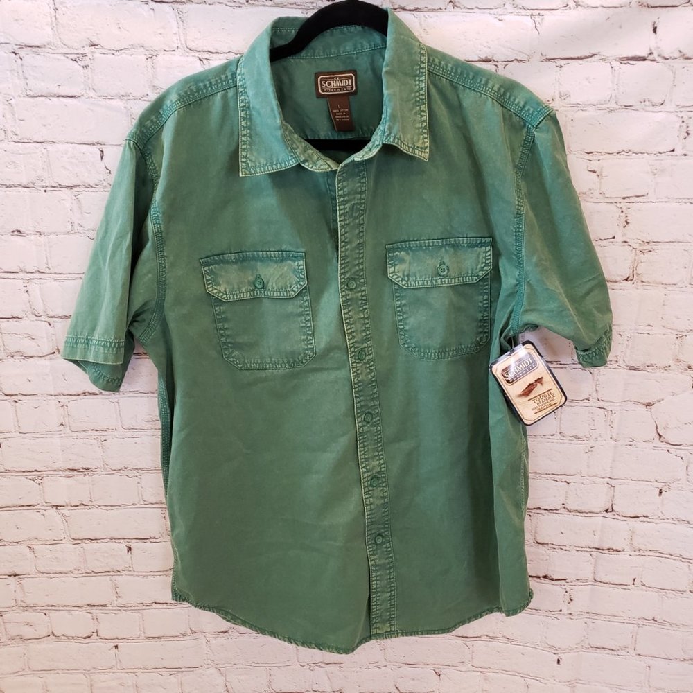 SALE PRICED!!>>NWT   C.E.SCHMIDT GREEN WASHED BUTTON UP CASUAL MENS SHIRT SZ L
